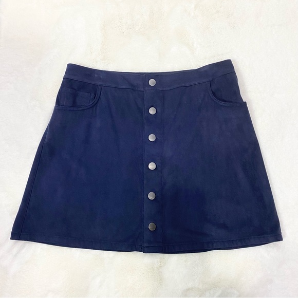 Express-Dark Blue Button Up A-Line Mini Skirt sz 8 - Picture 5 of 8